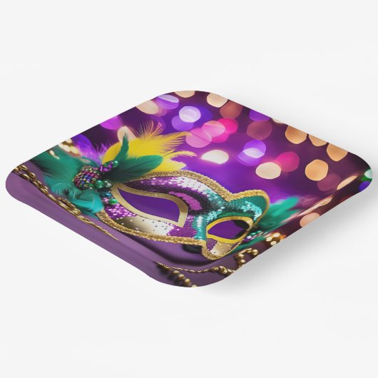 Sequin Mardi Gras masker met gouden kralen Papieren Bordje (Gebogen)