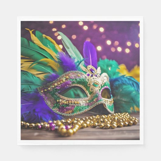Sequin Mardi Gras masker met kralen Servet (Voorkant)