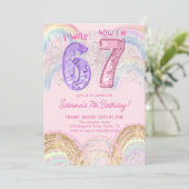 Sequin Rainbow Six Seven 67 Birthday Invitation Kaart (Staand voorkant)