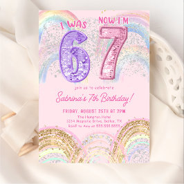 Sequin Rainbow Six Seven 67 Birthday Invitation Kaart