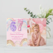 Sequin Rainbow Six Seven 67 Birthday Photo Kaart (Staand voorkant)