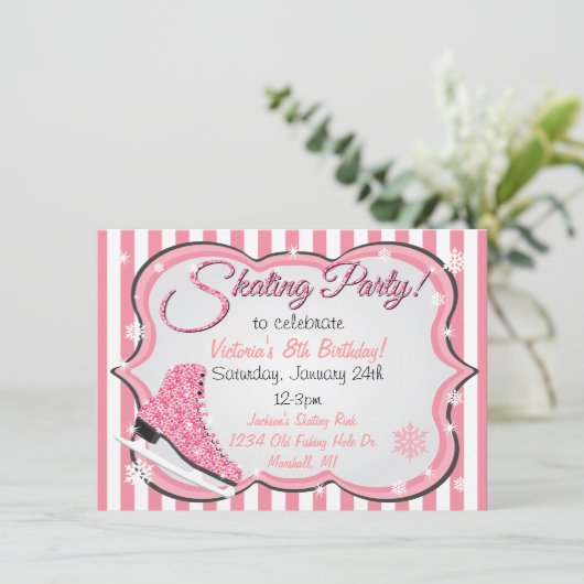 Sequin roze ijsbreker nodigt de partij uit kaart (Staand voorkant)