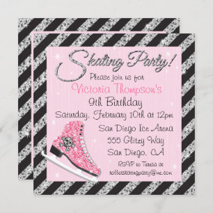 Sequin Skull Ice Skating Party Invitations Kaart