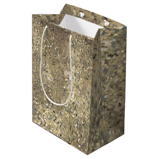 Sequin thema gouden geschenktas voor cadeaus medium cadeauzakje (Achterkant Gekanteld)