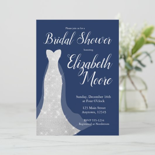 Sequin Wedding Dress Bridal Shower-uitnodigingen Kaart (Staand voorkant)