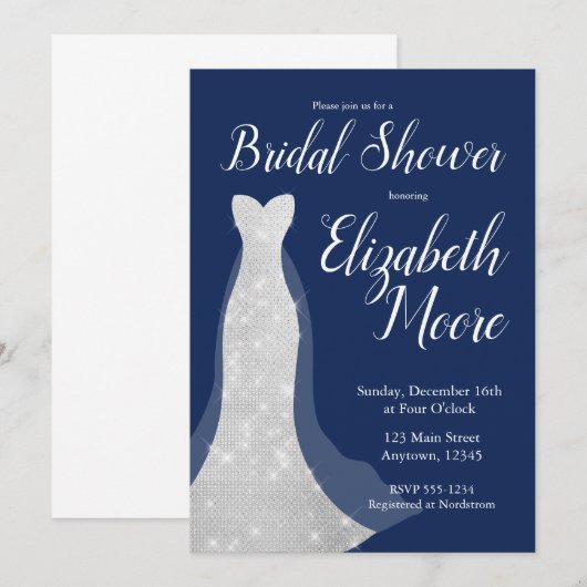 Sequin Wedding Dress Bridal Shower-uitnodigingen Kaart (Voorkant / Achterkant)