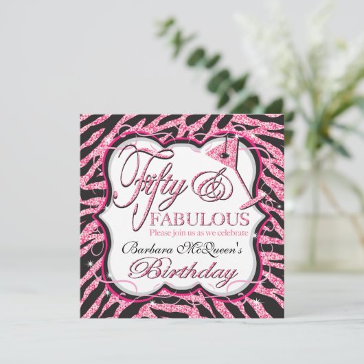 Sequin Zebra 50th Birthday Party Kaart (Staand voorkant)