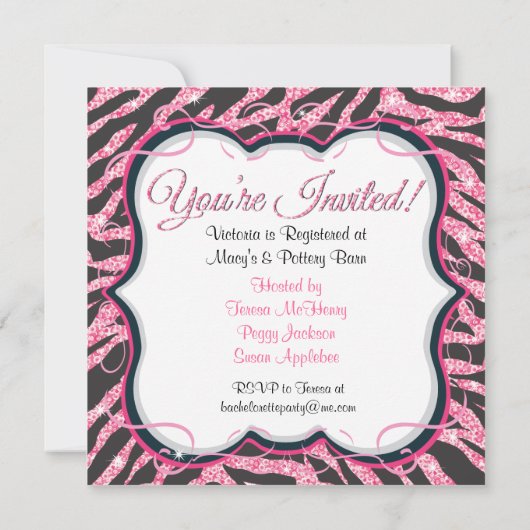 Sequin Zebra Print Bachelorette Party Invitation Kaart (Achterkant)