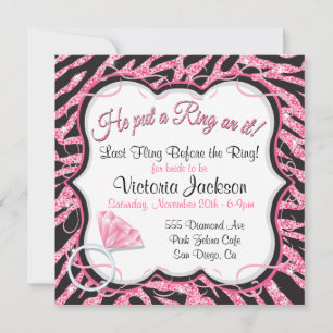 Sequin Zebra Print Bachelorette Party Invitation Kaart