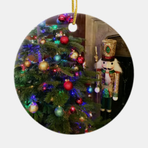 Sequined Nutkraker Soldier and Kerstmis Tree Keramisch Ornament