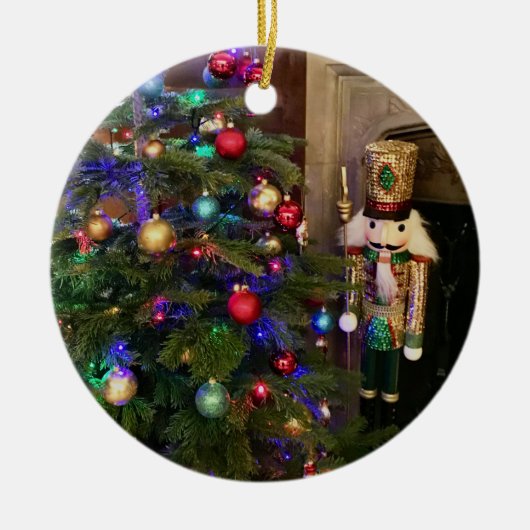 Sequined Nutkraker Soldier and Kerstmis Tree Keramisch Ornament (Voorkant)