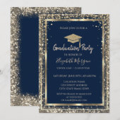 Sequins Diamonds Goud Afstudeerder Pet Blauw Afstu Kaart (Voorkant / Achterkant)