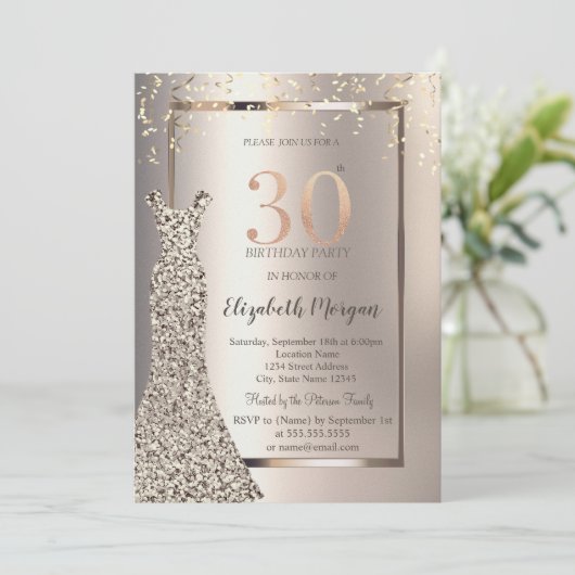 Sequins Dress Confetti Ivoor 30ste verjaardag Kaart (Staand voorkant)