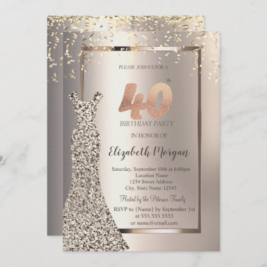 Sequins Dress Confetti Ivoor 40e verjaardag Kaart (Voorkant / Achterkant)