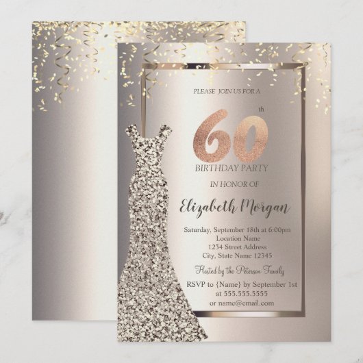 Sequins Dress Confetti Ivoor 60ste verjaardag Kaart (Voorkant / Achterkant)