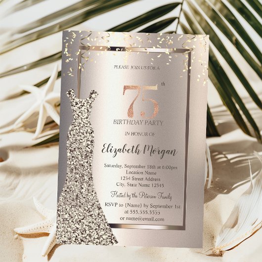 Sequins Dress Confetti Ivoor 75e verjaardag Kaart