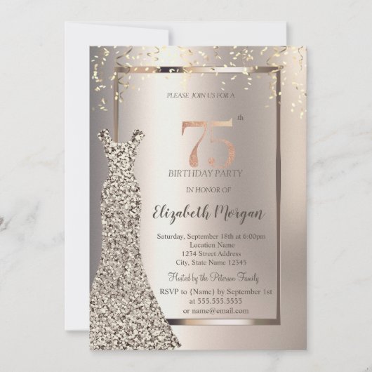 Sequins Dress Confetti Ivoor 75e verjaardag Kaart (Voorkant)