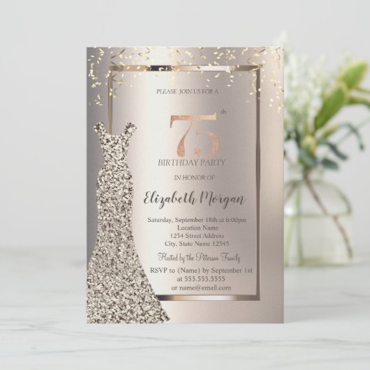 Sequins Dress Confetti Ivoor 75e verjaardag Kaart (Staand voorkant)
