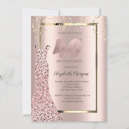 Sequins Dress Roos Gold 40th Birthday Kaart (Voorkant)