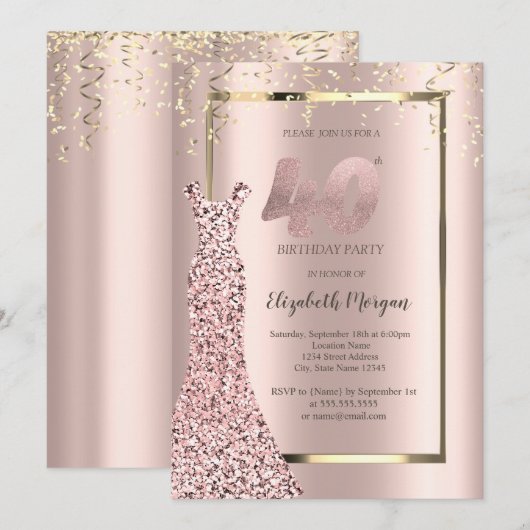 Sequins Dress Roos Gold 40th Birthday Kaart (Voorkant / Achterkant)