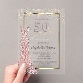 Sequins Dress Roos Gold 50th Birthday Acryl Uitnodigingen (Insitu (Draagbaar))