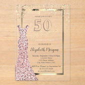 Sequins Dress Roos Gold 50th Birthday Acryl Uitnodigingen (Voorkant)