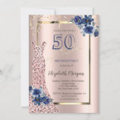 Sequins Dress Roos Gold, Blue Flowers 50th Kaart (Voorkant)