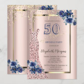 Sequins Dress Roos Gold, Blue Flowers 50th Kaart (Voorkant / Achterkant)