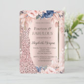 Sequins Dress Roos Gold Floral 40th Birthday Kaart (Staand voorkant)