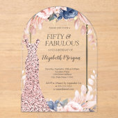 Sequins Dress Roos Gold Floral 50th Birthday Acryl Uitnodigingen (Voorkant)