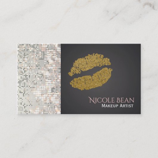 Sequins en Faux Gold Shine Lips Chic Visitekaartje (Voorkant)
