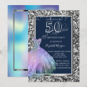 Sequins Glitter Dress Holographic 50th Birthday Kaart (Voorkant / Achterkant)