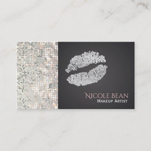 Sequins Glitter & Silver Lips Chic Visitekaartje (Voorkant)