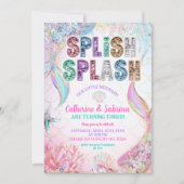 Sequins Glitters Mermaids Sibling Twins Birthday Kaart (Voorkant)