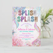 Sequins Glitters Mermaids Sibling Twins Birthday Kaart (Staand voorkant)