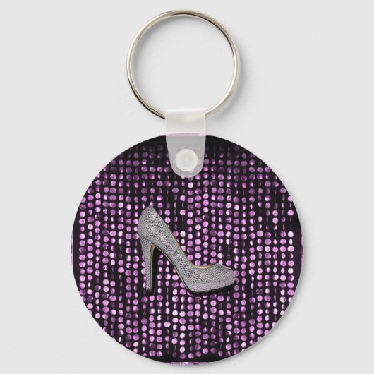 Sequins High Hiel shoe paars Silver Sleutelhanger (Voorkant)
