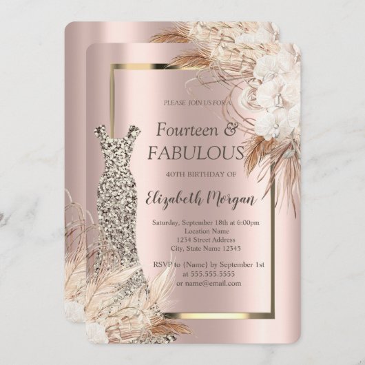 Sequins Jurk Boho Bloemen 40e Verjaardag Kaart (Voorkant / Achterkant)