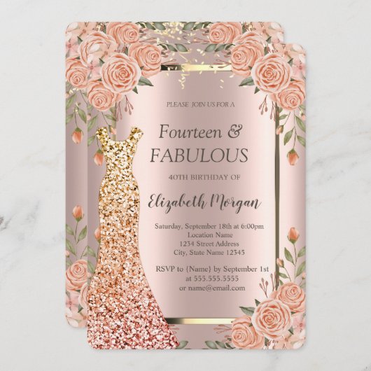 Sequins Jurk Boho Bloemen 40e Verjaardag Kaart (Voorkant / Achterkant)