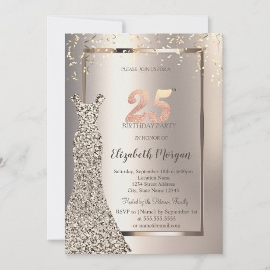 Sequins Jurk Confetti Ivoor 25e Verjaardag Kaart (Voorkant)