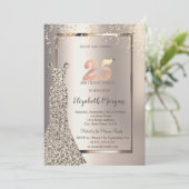 Sequins Jurk Confetti Ivoor 25e Verjaardag Kaart (Staand voorkant)