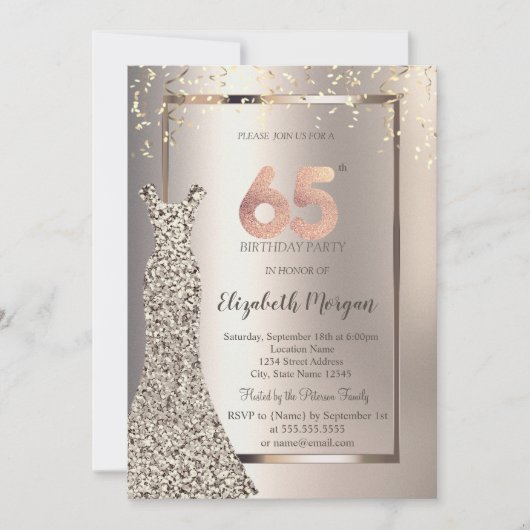Sequins Jurk Confetti Ivoor 65e Verjaardag Kaart (Voorkant)