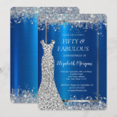 Sequins Jurk Glitter Confetti Blauw Metallic 50th Kaart (Voorkant / Achterkant)