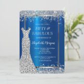 Sequins Jurk Glitter Confetti Blauw Metallic 50th Kaart (Staand voorkant)