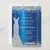 Sequins Jurk Glitter Confetti Blauw Metallic 50th Kaart (Voorkant)