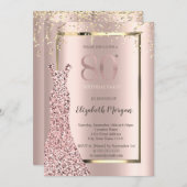 Sequins Jurk Roos Goud 80e Verjaardag Kaart (Voorkant / Achterkant)