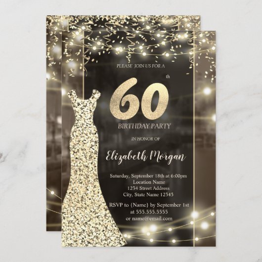 Sequins Jurk String Lights 60th Verjaardag Kaart (Voorkant / Achterkant)