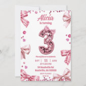 Sequins Pink Bow Three Girl Birthday Kaart (Voorkant)