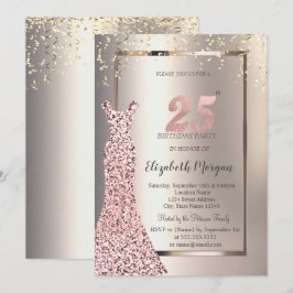 Sequins Roos Gouden Jurk Ivoor 25e Verjaardag Kaart