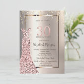 Sequins Roos Gouden Jurk Ivoor 30e Verjaardag Kaart (Staand voorkant)