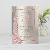 Sequins Roos Gouden Jurk Ivoor 70e Verjaardag Kaart (Staand voorkant)